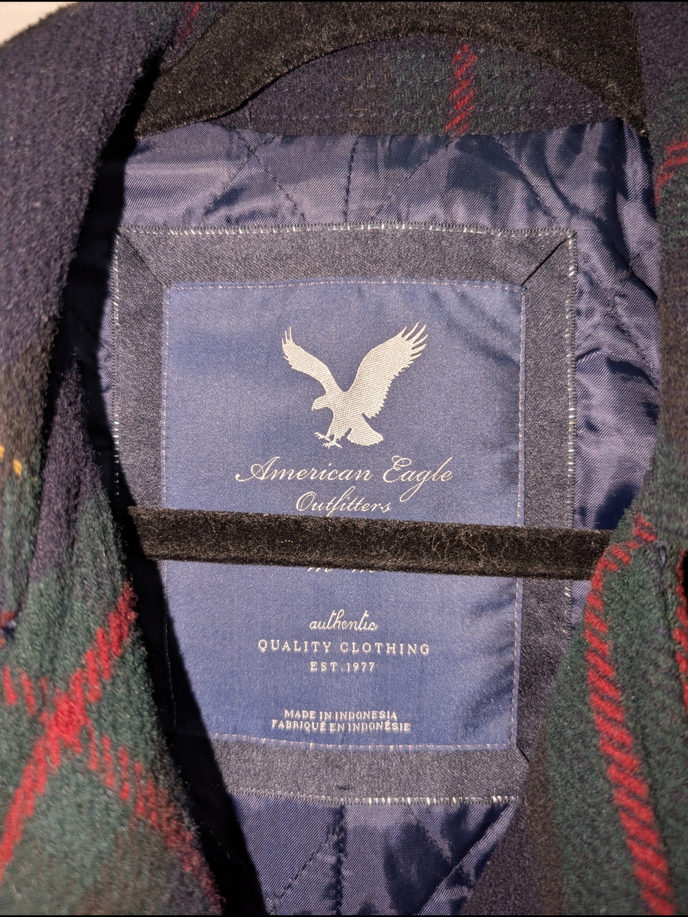 *MOVING SALE* American Eagle Outfitters Wool Blend Navy Plaid Peacoat - Picture 2 of 4